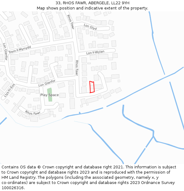 33, RHOS FAWR, ABERGELE, LL22 9YH: Location map and indicative extent of plot