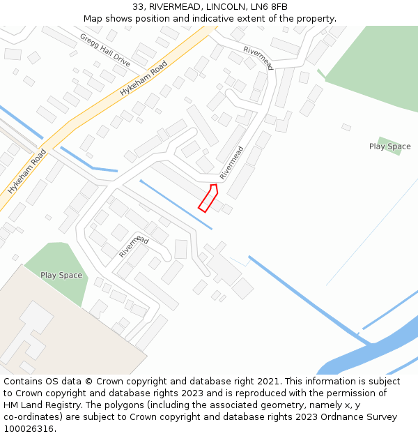 33, RIVERMEAD, LINCOLN, LN6 8FB: Location map and indicative extent of plot