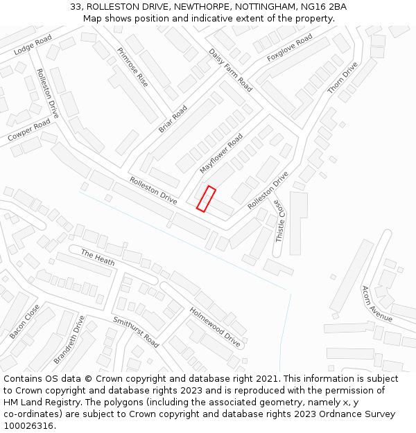 33, ROLLESTON DRIVE, NEWTHORPE, NOTTINGHAM, NG16 2BA: Location map and indicative extent of plot