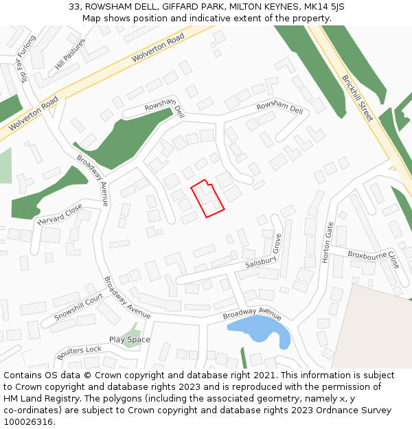 33, ROWSHAM DELL, GIFFARD PARK, MILTON KEYNES, MK14 5JS: Location map and indicative extent of plot