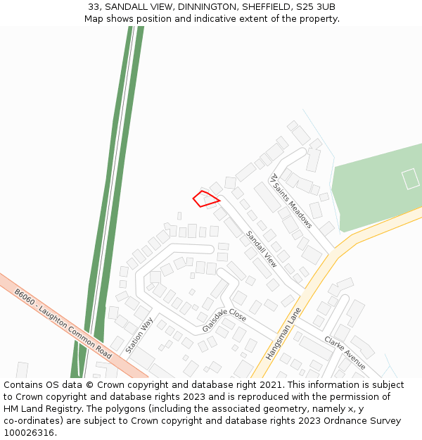 33, SANDALL VIEW, DINNINGTON, SHEFFIELD, S25 3UB: Location map and indicative extent of plot