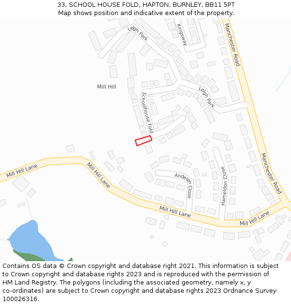 33, SCHOOL HOUSE FOLD, HAPTON, BURNLEY, BB11 5PT: Location map and indicative extent of plot