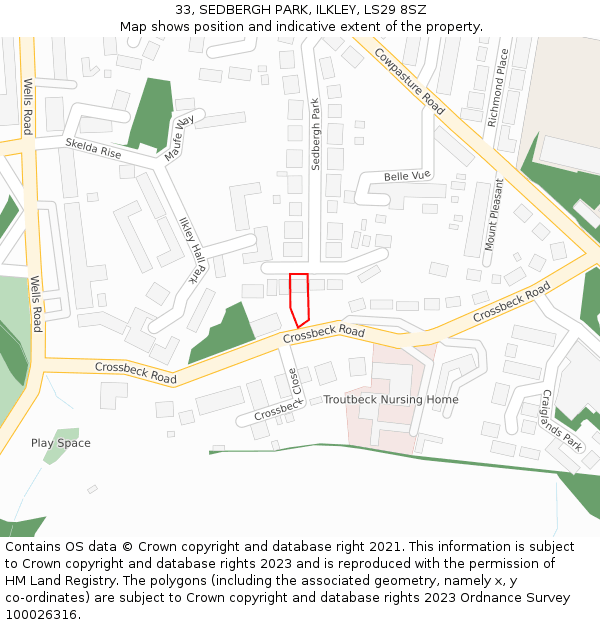 33, SEDBERGH PARK, ILKLEY, LS29 8SZ: Location map and indicative extent of plot