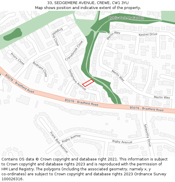 33, SEDGEMERE AVENUE, CREWE, CW1 3YU: Location map and indicative extent of plot