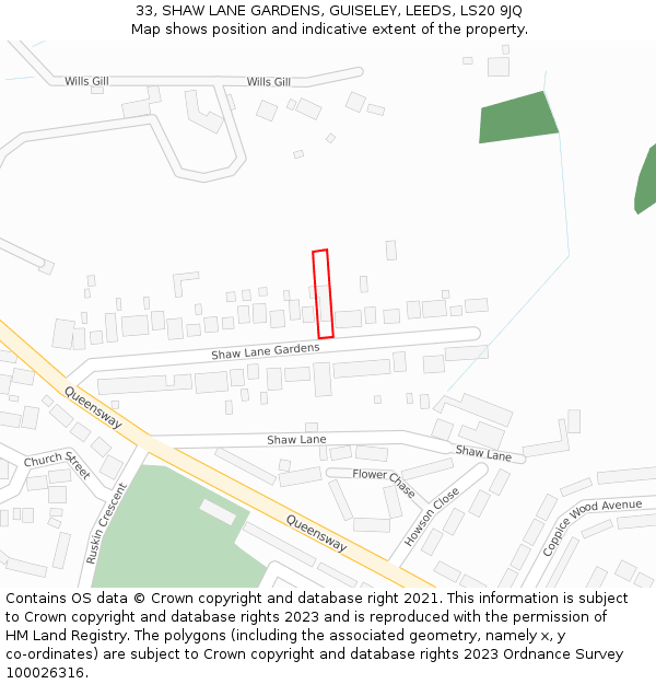 33, SHAW LANE GARDENS, GUISELEY, LEEDS, LS20 9JQ: Location map and indicative extent of plot