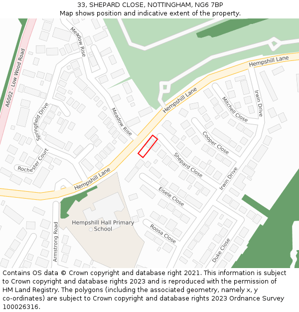 33, SHEPARD CLOSE, NOTTINGHAM, NG6 7BP: Location map and indicative extent of plot