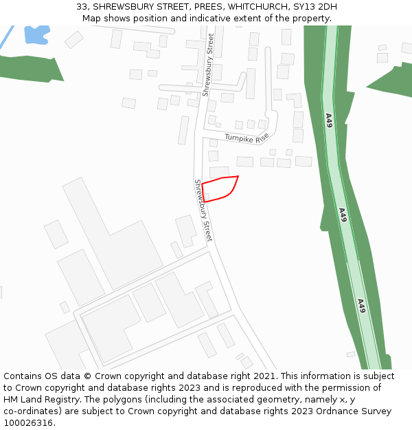 33, SHREWSBURY STREET, PREES, WHITCHURCH, SY13 2DH: Location map and indicative extent of plot