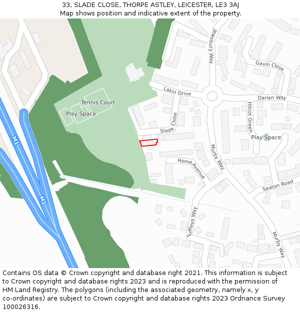 33, SLADE CLOSE, THORPE ASTLEY, LEICESTER, LE3 3AJ: Location map and indicative extent of plot