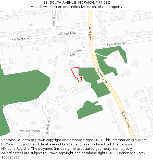 33, SOUTH AVENUE, NORWICH, NR7 0EZ: Location map and indicative extent of plot