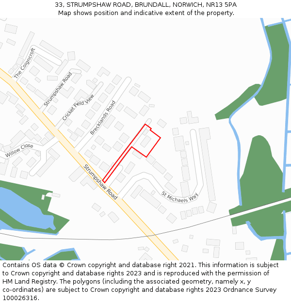 33, STRUMPSHAW ROAD, BRUNDALL, NORWICH, NR13 5PA: Location map and indicative extent of plot