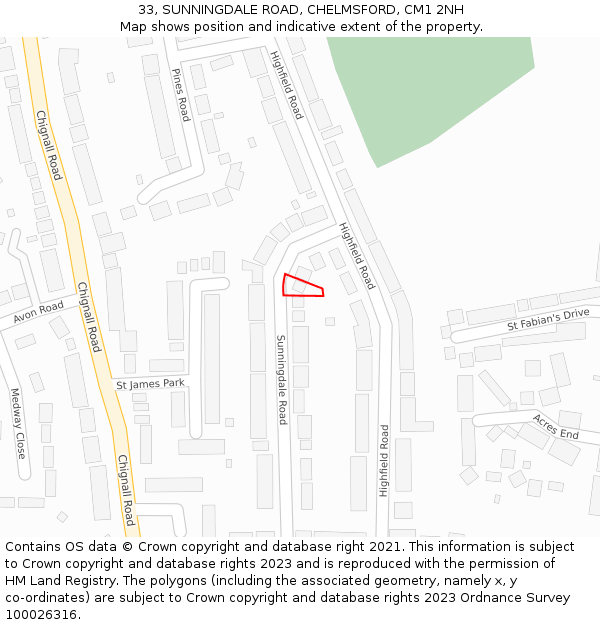 33, SUNNINGDALE ROAD, CHELMSFORD, CM1 2NH: Location map and indicative extent of plot