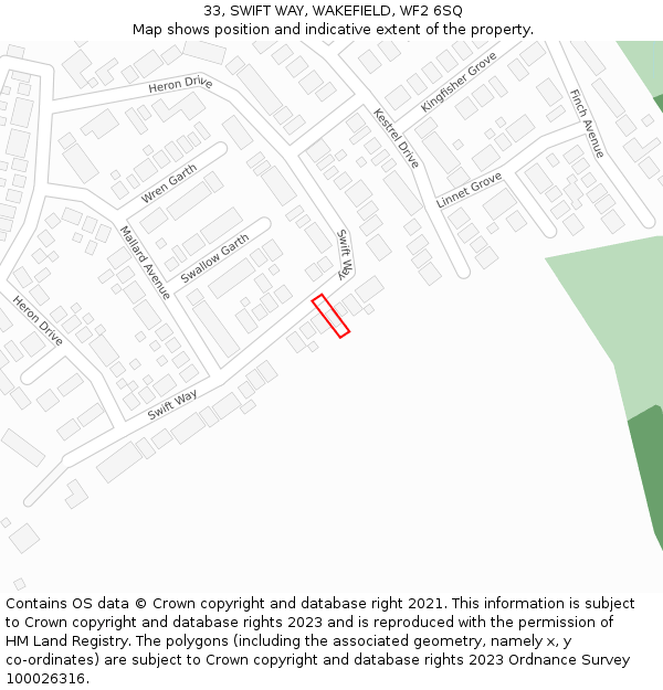 33, SWIFT WAY, WAKEFIELD, WF2 6SQ: Location map and indicative extent of plot