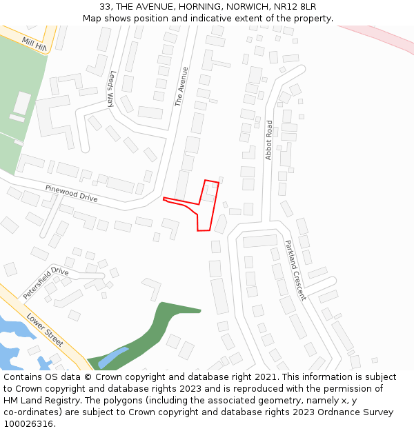 33, THE AVENUE, HORNING, NORWICH, NR12 8LR: Location map and indicative extent of plot