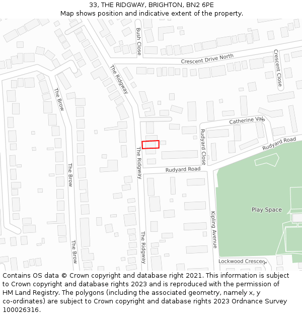 33, THE RIDGWAY, BRIGHTON, BN2 6PE: Location map and indicative extent of plot