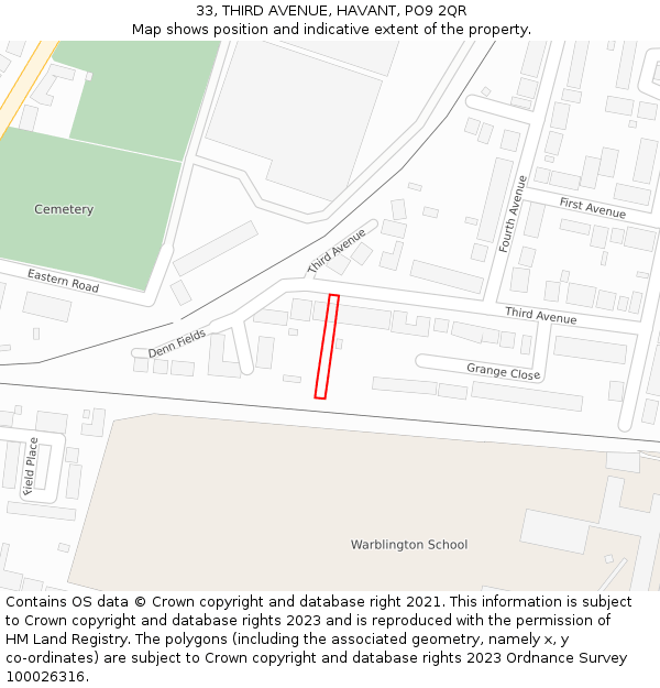 33, THIRD AVENUE, HAVANT, PO9 2QR: Location map and indicative extent of plot