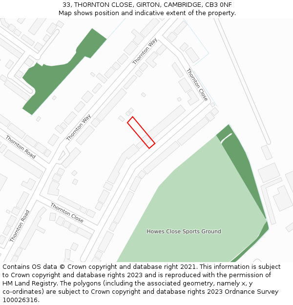 33, THORNTON CLOSE, GIRTON, CAMBRIDGE, CB3 0NF: Location map and indicative extent of plot