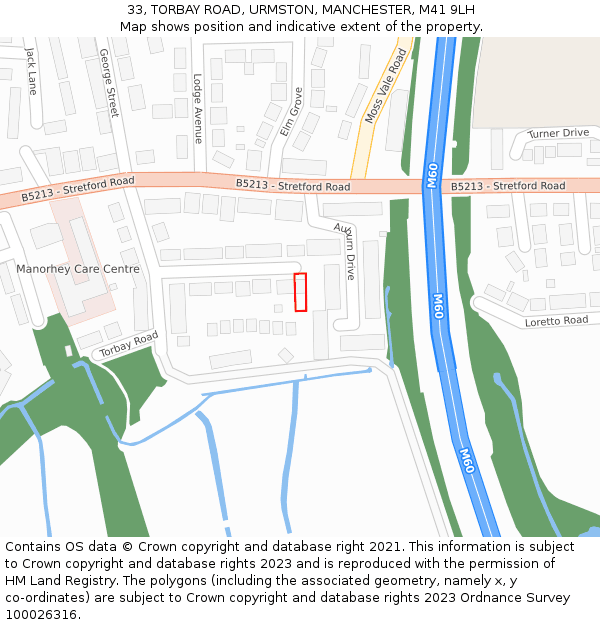 33, TORBAY ROAD, URMSTON, MANCHESTER, M41 9LH: Location map and indicative extent of plot