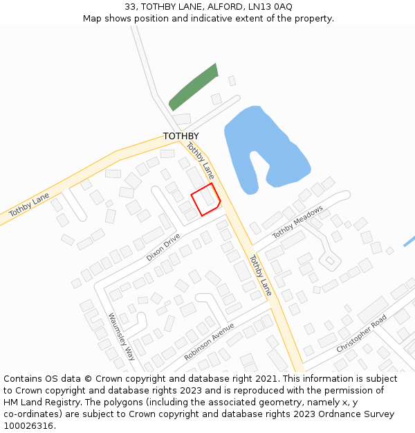 33, TOTHBY LANE, ALFORD, LN13 0AQ: Location map and indicative extent of plot