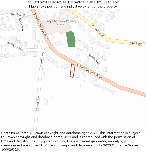 33, UTTOXETER ROAD, HILL RIDWARE, RUGELEY, WS15 3QR: Location map and indicative extent of plot