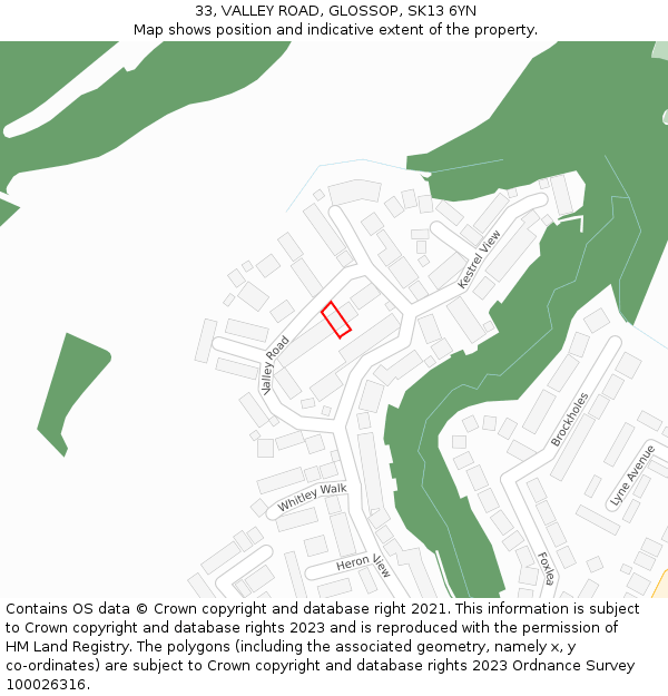 33, VALLEY ROAD, GLOSSOP, SK13 6YN: Location map and indicative extent of plot