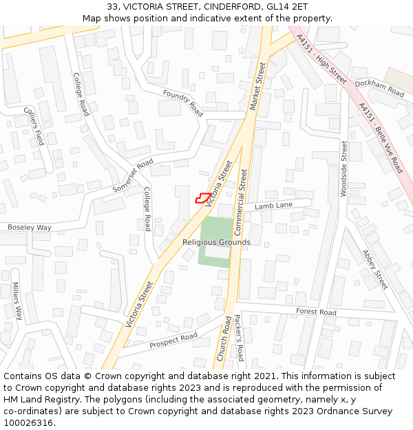 33, VICTORIA STREET, CINDERFORD, GL14 2ET: Location map and indicative extent of plot