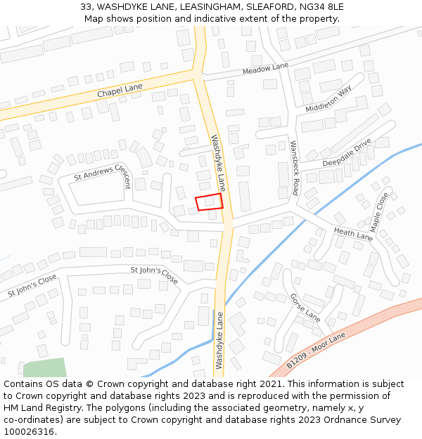 33, WASHDYKE LANE, LEASINGHAM, SLEAFORD, NG34 8LE: Location map and indicative extent of plot