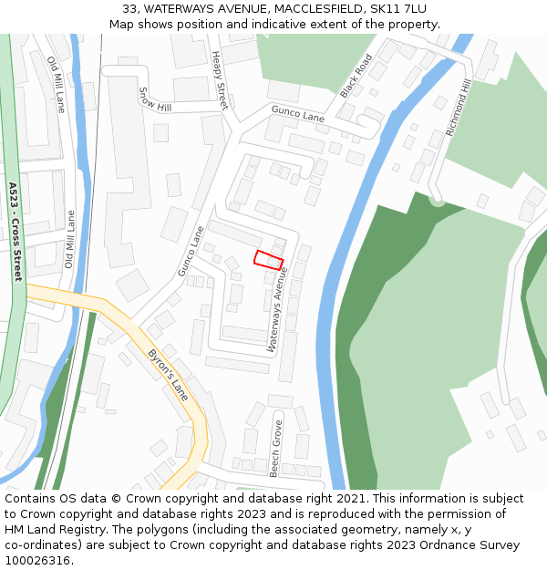 33, WATERWAYS AVENUE, MACCLESFIELD, SK11 7LU: Location map and indicative extent of plot