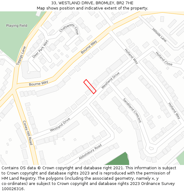 33, WESTLAND DRIVE, BROMLEY, BR2 7HE: Location map and indicative extent of plot