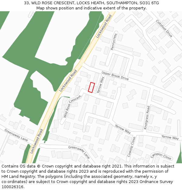 33, WILD ROSE CRESCENT, LOCKS HEATH, SOUTHAMPTON, SO31 6TG: Location map and indicative extent of plot