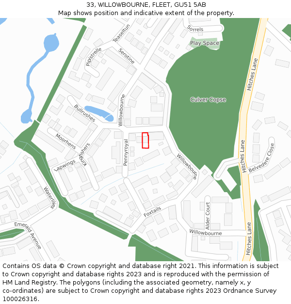 33, WILLOWBOURNE, FLEET, GU51 5AB: Location map and indicative extent of plot