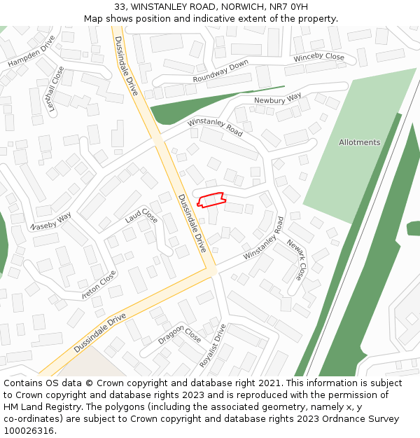 33, WINSTANLEY ROAD, NORWICH, NR7 0YH: Location map and indicative extent of plot