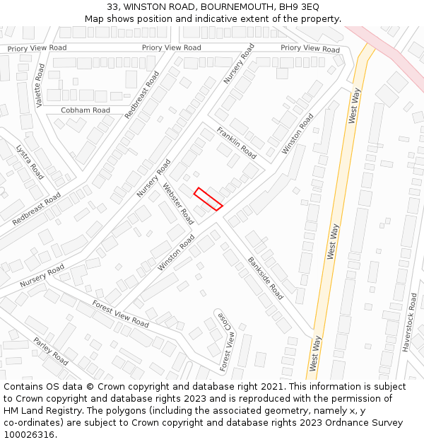 33, WINSTON ROAD, BOURNEMOUTH, BH9 3EQ: Location map and indicative extent of plot