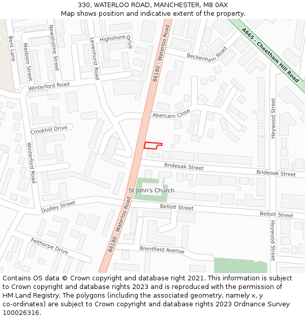 330, WATERLOO ROAD, MANCHESTER, M8 0AX: Location map and indicative extent of plot