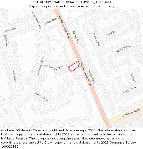 331, RUGBY ROAD, BURBAGE, HINCKLEY, LE10 2NB: Location map and indicative extent of plot