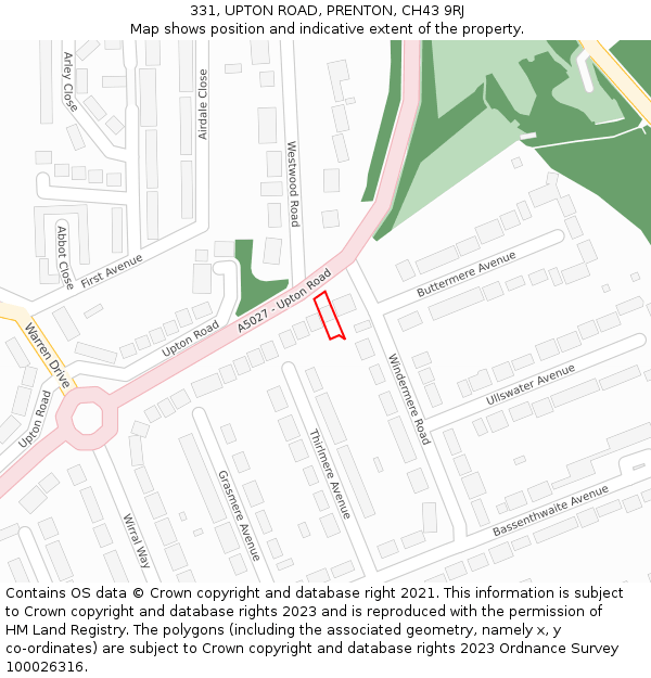 331, UPTON ROAD, PRENTON, CH43 9RJ: Location map and indicative extent of plot