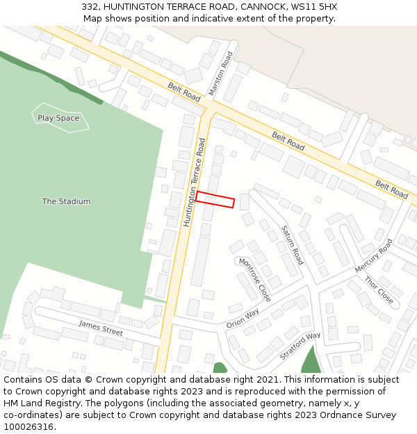 332, HUNTINGTON TERRACE ROAD, CANNOCK, WS11 5HX: Location map and indicative extent of plot