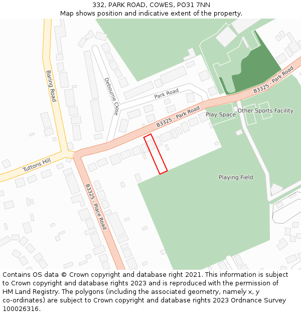 332, PARK ROAD, COWES, PO31 7NN: Location map and indicative extent of plot