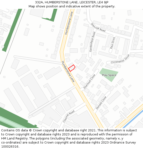 332A, HUMBERSTONE LANE, LEICESTER, LE4 9JP: Location map and indicative extent of plot