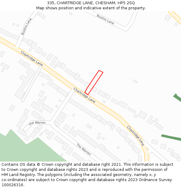 335, CHARTRIDGE LANE, CHESHAM, HP5 2SQ: Location map and indicative extent of plot