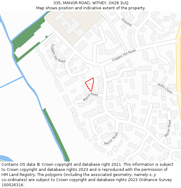 335, MANOR ROAD, WITNEY, OX28 3UQ: Location map and indicative extent of plot