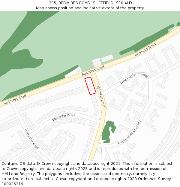 335, REDMIRES ROAD, SHEFFIELD, S10 4LD: Location map and indicative extent of plot