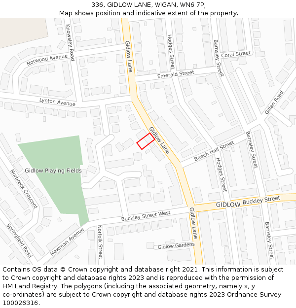 336, GIDLOW LANE, WIGAN, WN6 7PJ: Location map and indicative extent of plot