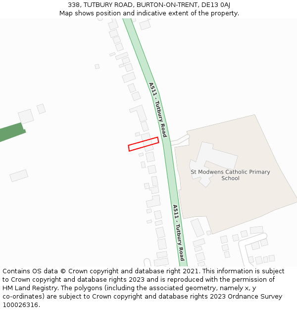 338, TUTBURY ROAD, BURTON-ON-TRENT, DE13 0AJ: Location map and indicative extent of plot