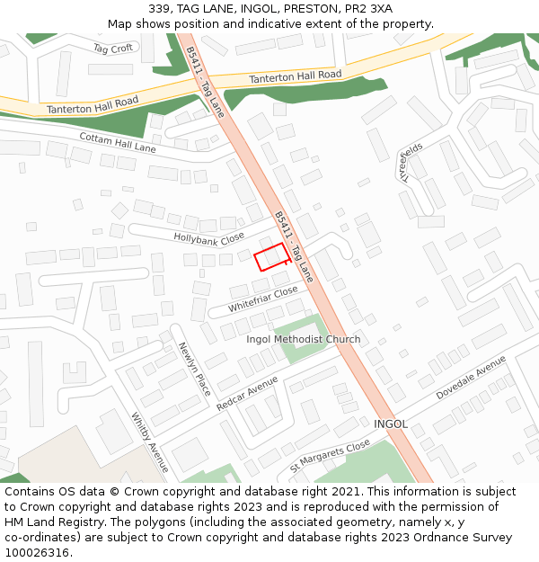 339, TAG LANE, INGOL, PRESTON, PR2 3XA: Location map and indicative extent of plot