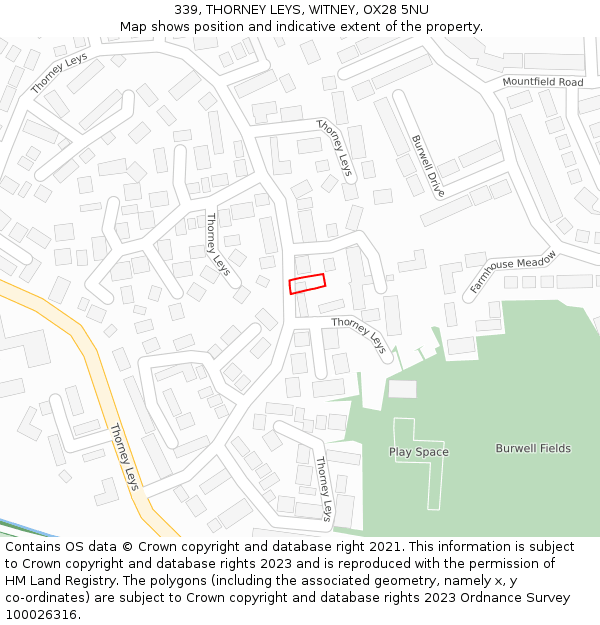 339, THORNEY LEYS, WITNEY, OX28 5NU: Location map and indicative extent of plot