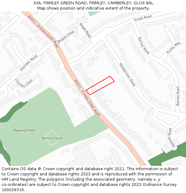 33A, FRIMLEY GREEN ROAD, FRIMLEY, CAMBERLEY, GU16 8AL: Location map and indicative extent of plot