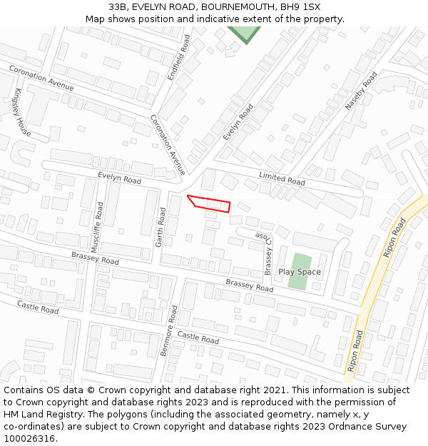 33B, EVELYN ROAD, BOURNEMOUTH, BH9 1SX: Location map and indicative extent of plot