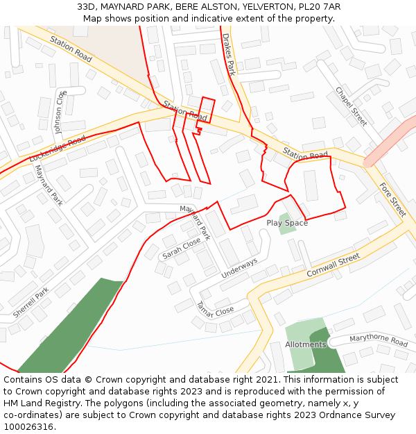 33D, MAYNARD PARK, BERE ALSTON, YELVERTON, PL20 7AR: Location map and indicative extent of plot