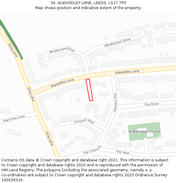 34, ALWOODLEY LANE, LEEDS, LS17 7PX: Location map and indicative extent of plot