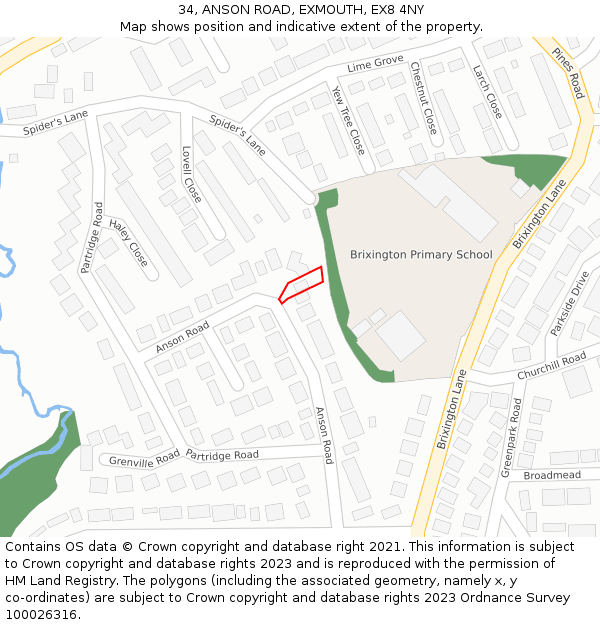 34, ANSON ROAD, EXMOUTH, EX8 4NY: Location map and indicative extent of plot